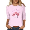 thumbnail image 3 of Nfurl Women Blessed Breast Cancer Awareness Shirts Elegant Flower Pink Ribbon Graphic Tees Casual Plus Size Cewneck 3/4 Sleeve Tshirts for Survivor Gifts Pink M, 3 of 7