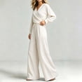thumbnail image 4 of LEKWK 2 Piece Sets for Women Elegant V Neck Long Sleeve Wrap Top and Wide Leg Pants Casual Matching Sets Vacation Casual Loungewear, 4 of 5