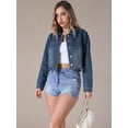 thumbnail image 7 of DARING DIVA Women's Cropped Washed Lightweight Frayed Hem Denim Jacket L Blue, 7 of 7