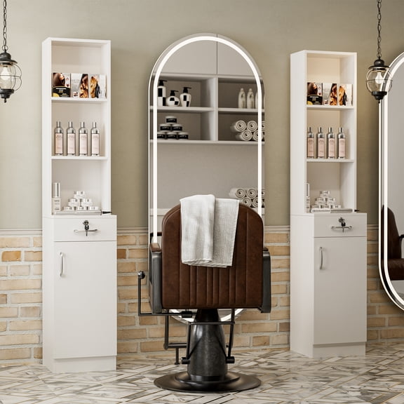Wall Mount Salon Stations for Hair Stylist, Hair Salon Storage Cabinet, Beauty Barber Station with Lockable Drawer, Shelves, Storage Cabinet, Black