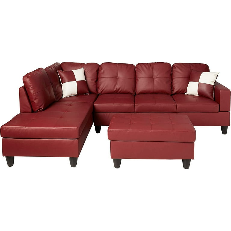 PonLiving Furniture Red Faux Leather 3 Piece Sectional Sofa PonLiving Furniture Red Faux Leather 3 Piece Sectional Sofa