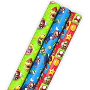 Hallmark Nintendo Super PresNok Mario Wrapping Paper Rolls for Kids with Cutlines on Reverse (3 Rolls: 60 Sq. Ft. Total) Mario, Luigi, Yoshi, Bowser, Princess Peach, Toad
