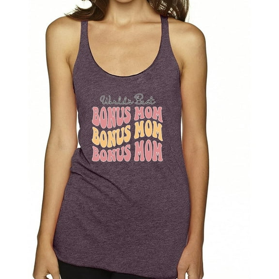 Wild Bobby, World's Best Bonus Mom Mother's Day Tri-Blend Racerback Tank Top, Purple Vintage, Small