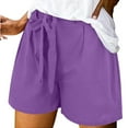 thumbnail image 5 of Tnhcen Women's Plus Size Cotton-Linen Look Pleated Shorts Elastic Waist Drawstring Side Pockets Pre-Shrunk Imitation Fabric Casual Comfortable Shorts S-4XL, 5 of 8