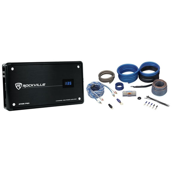 Rockville ATOM P60 4800w Peak/1200w RMS 2 Channel Car Amplifier w Meter Amp Kit