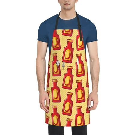 

Adobk Aprons Adjustable Bib Aprons with 2 Pockets Cooking Kitchen Chef Apron for Women and Men-Men-Hot Chili