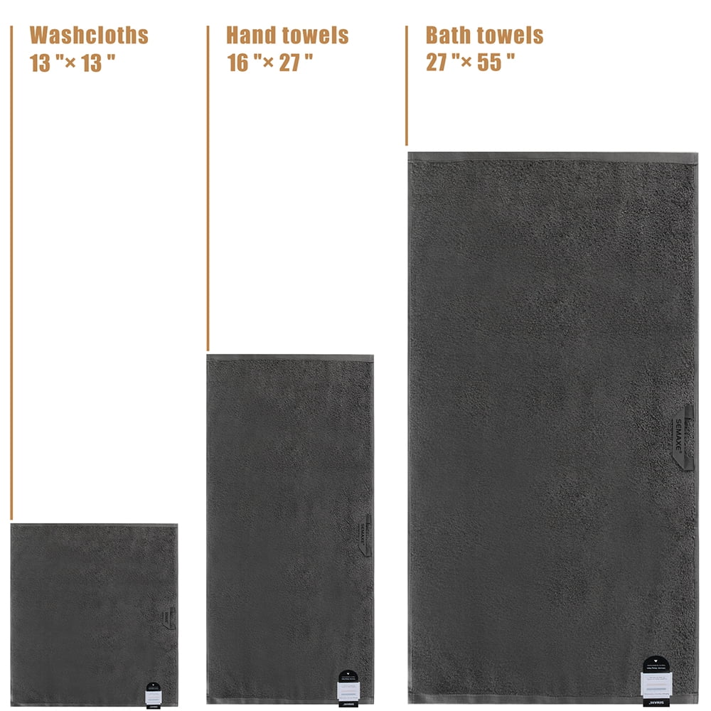 SEMAXE 100% Cotton Bath Towel Set Include 2 Bath Towels, 2 Hand Towels and 4 Washcloths (Gray)