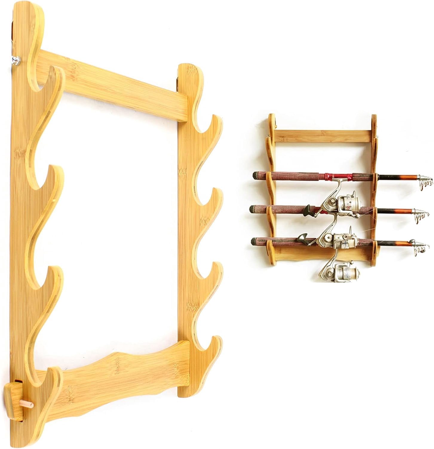 4 Wall Mount Wooden Rack Natural Wood Finish  Storage Shelf Holder