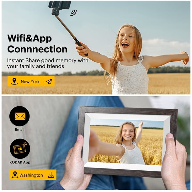 Kodak Cadre Photo Numérique 10'' Wi-fi 6, écran Tactile Full Hd 1200x1920 32 Go Batterie 3800 Mah Diaporama   Musique Meteo Auto Partage Via Wi Fi 2 4g5g   Noir   Gris