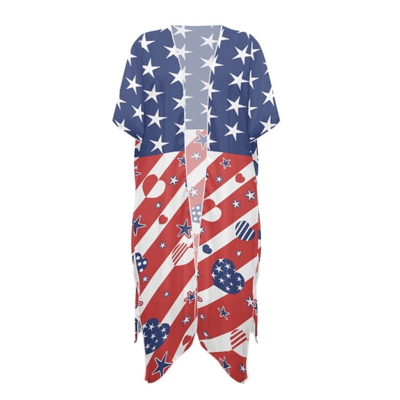 HELLHERO Polyester Beach Cover Ups for Summer Lightweight Free Size Bathing Suit Cover Up Red White Blue Stars
