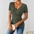 thumbnail image 2 of Laqbezok Women's Ribbed Knit Shirt, V Neck Short Sleeve Fitted Tops, Side Button Wrap Slim Fit Casual Summer Textured Blouse, Army Green, Size L, 2 of 8