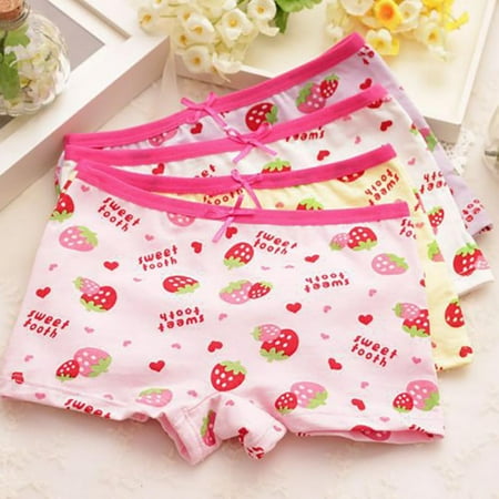 

Newway Little Girls Soft Briefs Underwear with Bow Kids Cotton Strawberry Print Underpants(4 pack)