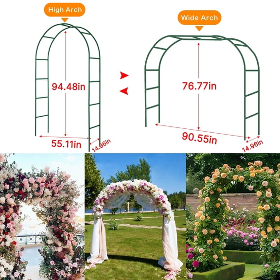 Hyindoor Wedding Garden Arch 7.87 x 4.59 x 1.25FT Arbor Arch Trellis for Various Climbing Plant Balloon Party Decoration 2 Assembly Methods(Dark Green)