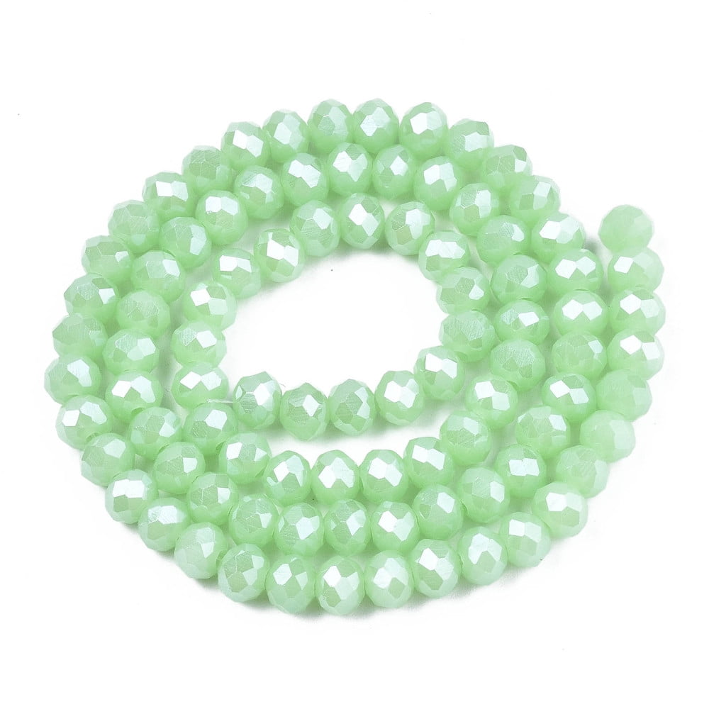 Electroplate Glass Beads Strands Imitation Jade Beads Pearl Luster Plated Faceted Rondelle Light Green 10x8mm Hole: 1mm 60~61pcs/strand