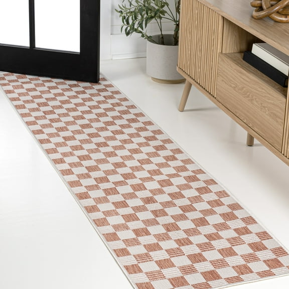 JONATHAN Y TUSCAN SUN 2 x 8 Runner Rug, Aimee Traditional Cottage Checkerboard - Salmon/Cream, TSN204A-28