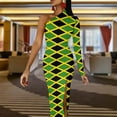 2024 Jamaica Flag Maxi Dress Long Sleeve Black Green Yellow Party