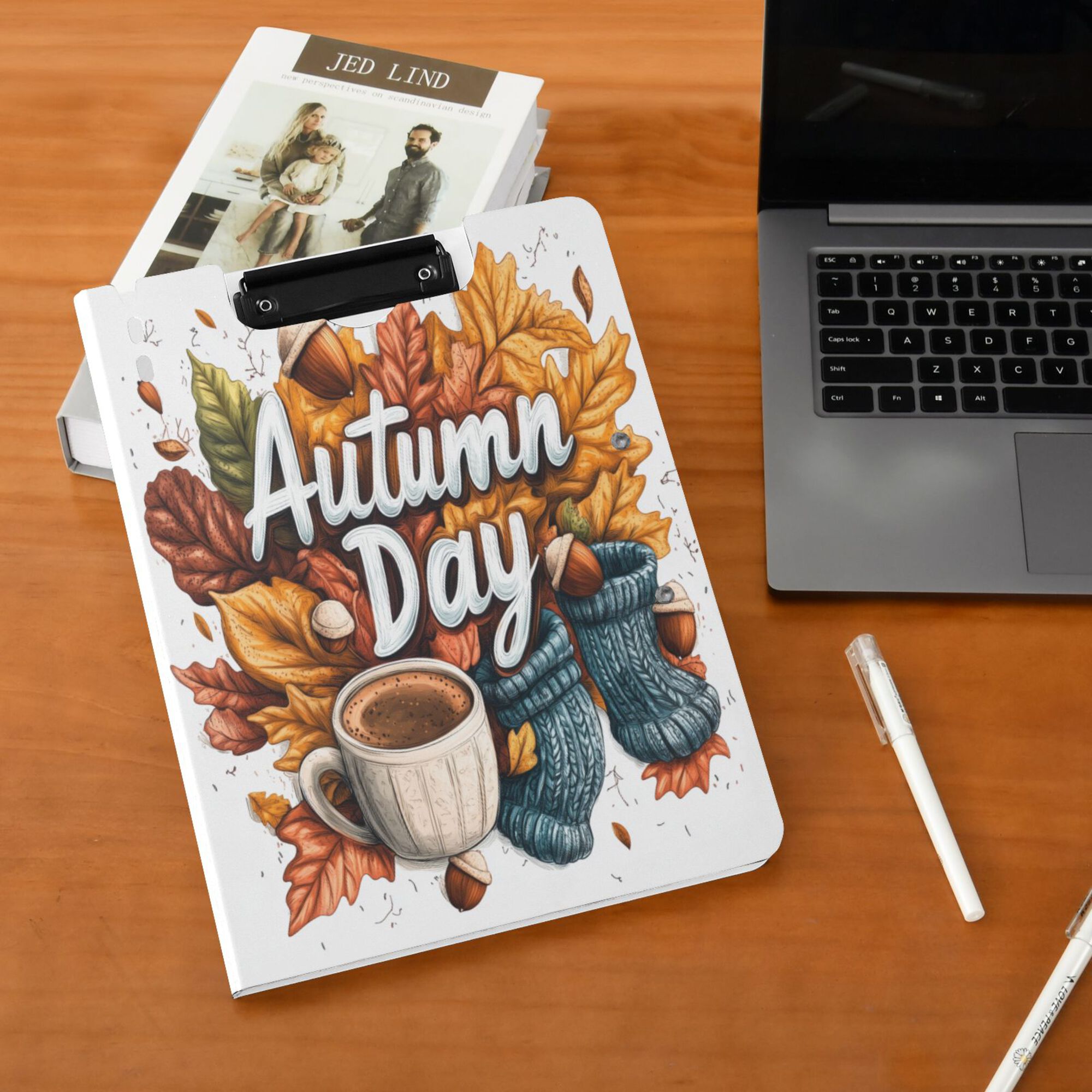 FORMRS A4 Clipboard Folder with Pen Holder Horizontal Foldable School Office Binder, Autumn Day Pattern