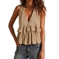 thumbnail image 2 of Womens Cotton Linen Tank Top Sleeveless V Neck Babydoll Peplum Blouse Loose Fit Ruffle Hem Flowy Summer Tops, 2026 New Limited-time Off, 2 of 7