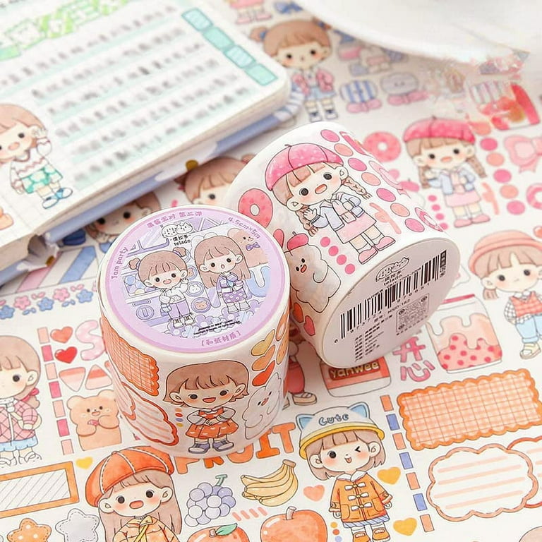 Danceemangoos Kawaii Washi Tape Set - Cute Washi Paper Masking Tape Set, DIY Decorative Sticker for Journaling, Scrapbooking, Crafts, School Stuff for