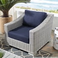 thumbnail image 2 of Lounge Chair Armchair, Sunbrella, Rattan, Wicker, Light Grey Gray Blue Navy, Modern Contemporary Urban Design, Outdoor Patio Balcony Cafe Bistro Garden Furniture Hotel Hospitality, 2 of 9