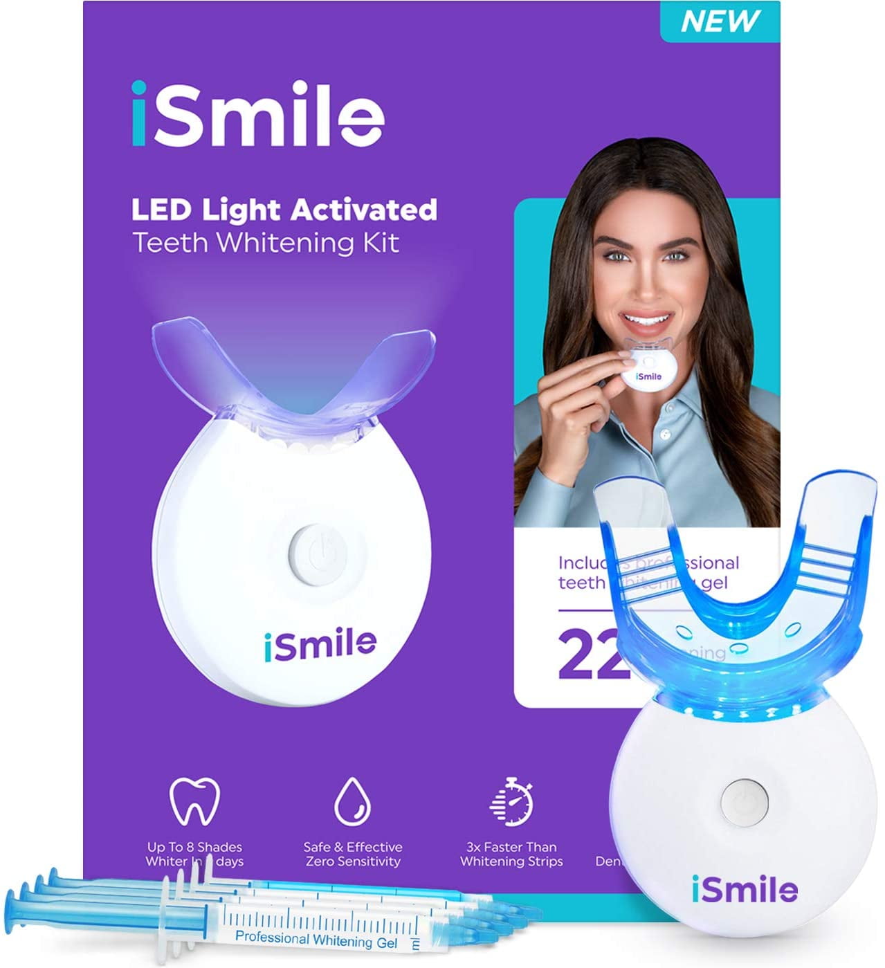 Ismile Teeth Whitening Kit Led Light 35 Carbamide Peroxide 3 3ml Gel Syringes 1 Remineralization Gel And Tray Walmart Com Walmart Com