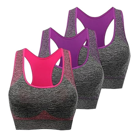 ATOYSOY 3 Pack Sports Bra Everyday Bra Racerback Yoga Activewear Bralette Underwear Push Up Comfort Bra Workout Clearance Breathable Teens Wireless Seamless Tank Tops Hot Pink M