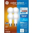 thumbnail image 1 of Paquete de 4 bombillas LED GE A19 8 W 800 lm 60 W Eqv 2CCT Color Select, 1 of 7