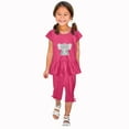 thumbnail image 1 of Chemises pour Filles, Ensemble Deux Pièces Été Col Rond Petit Imprimé Manches Courtes Manches Volantes Taille Élastique Pantalon Court, 1 of 5