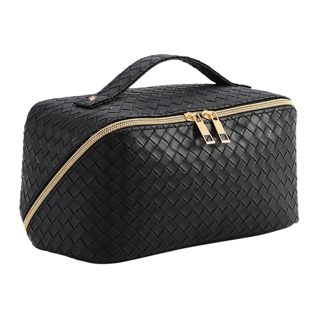 Bolso Cosmético Cuero PU Bolso Impermeable Gran Capacidad para Acampar (negro)