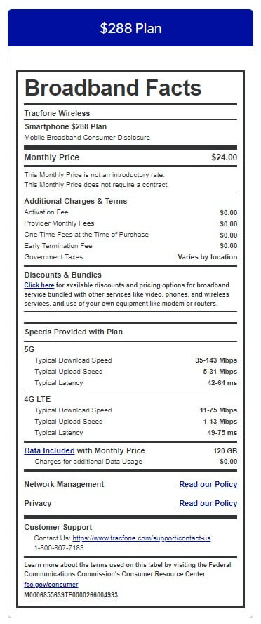 Tracfone $288 Unlimited Talk & Text plus 120 GB of Data 365-Day - Prepaid Plan Direct Top Up