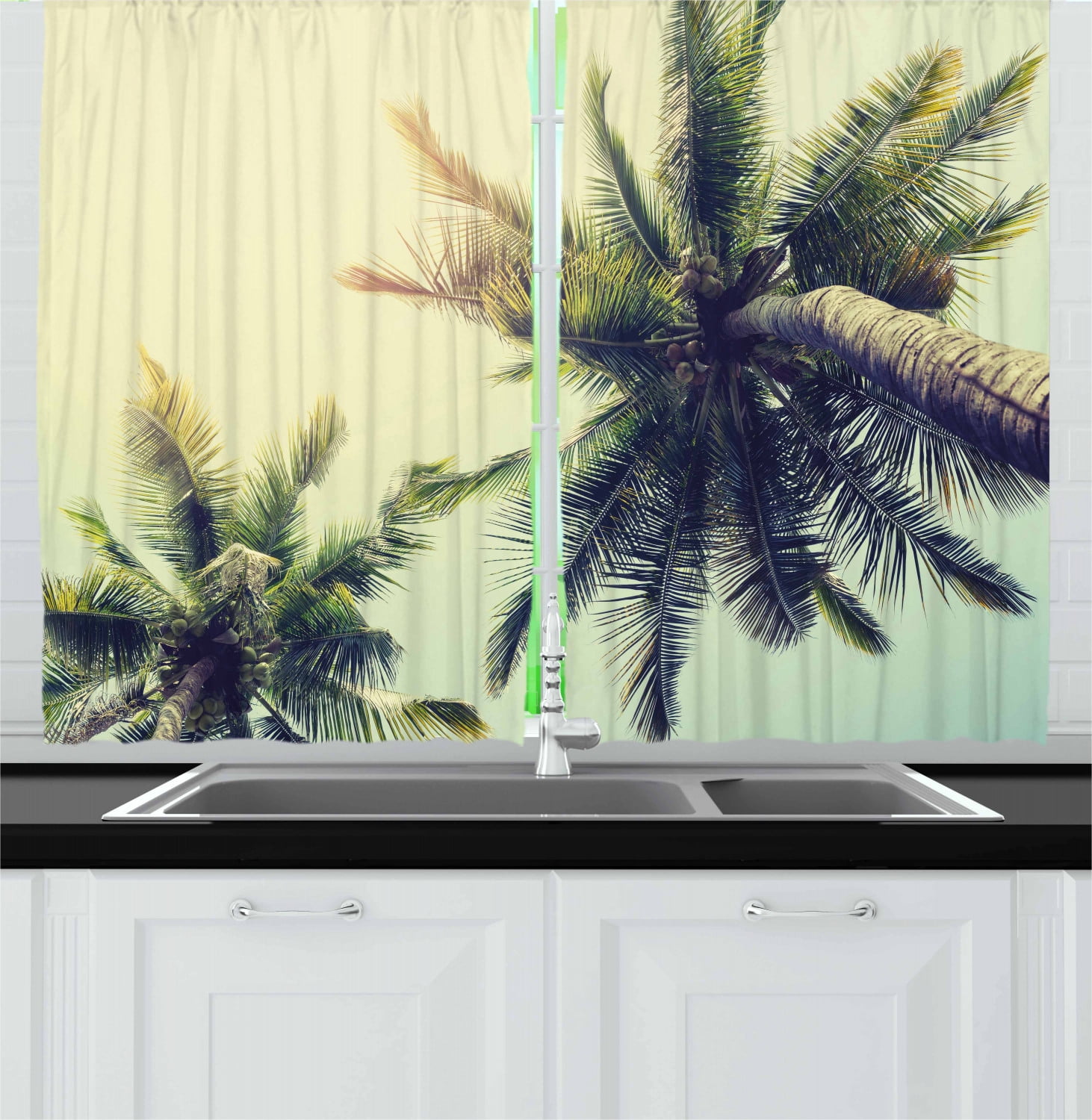 Sky Tropical Green Palm Tree Beach 3D Printing Window Curtains Blockout Fabric 