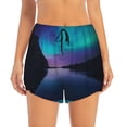 thumbnail image 2 of Gukieu Night At Lake Aurora Print Women's Sports Shorts with Drawstring Elastic Waistband for Running, Yoga, Fitness-Medium, 2 of 7