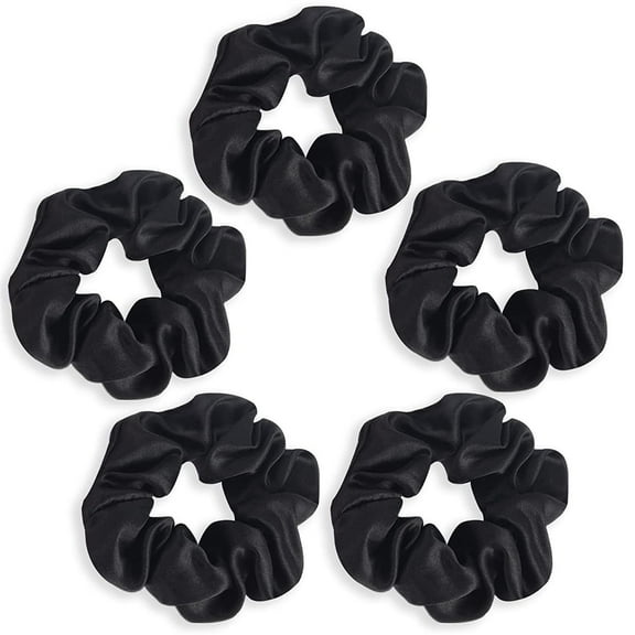 Casewin 5 Pcs Black Satin Scrunchies Elastic Hair Bands Satin Hair Ties Satin Hair Scrunchies for Frizz Prevention Polytail Holders, Hair Scrunchies for Women & Girls