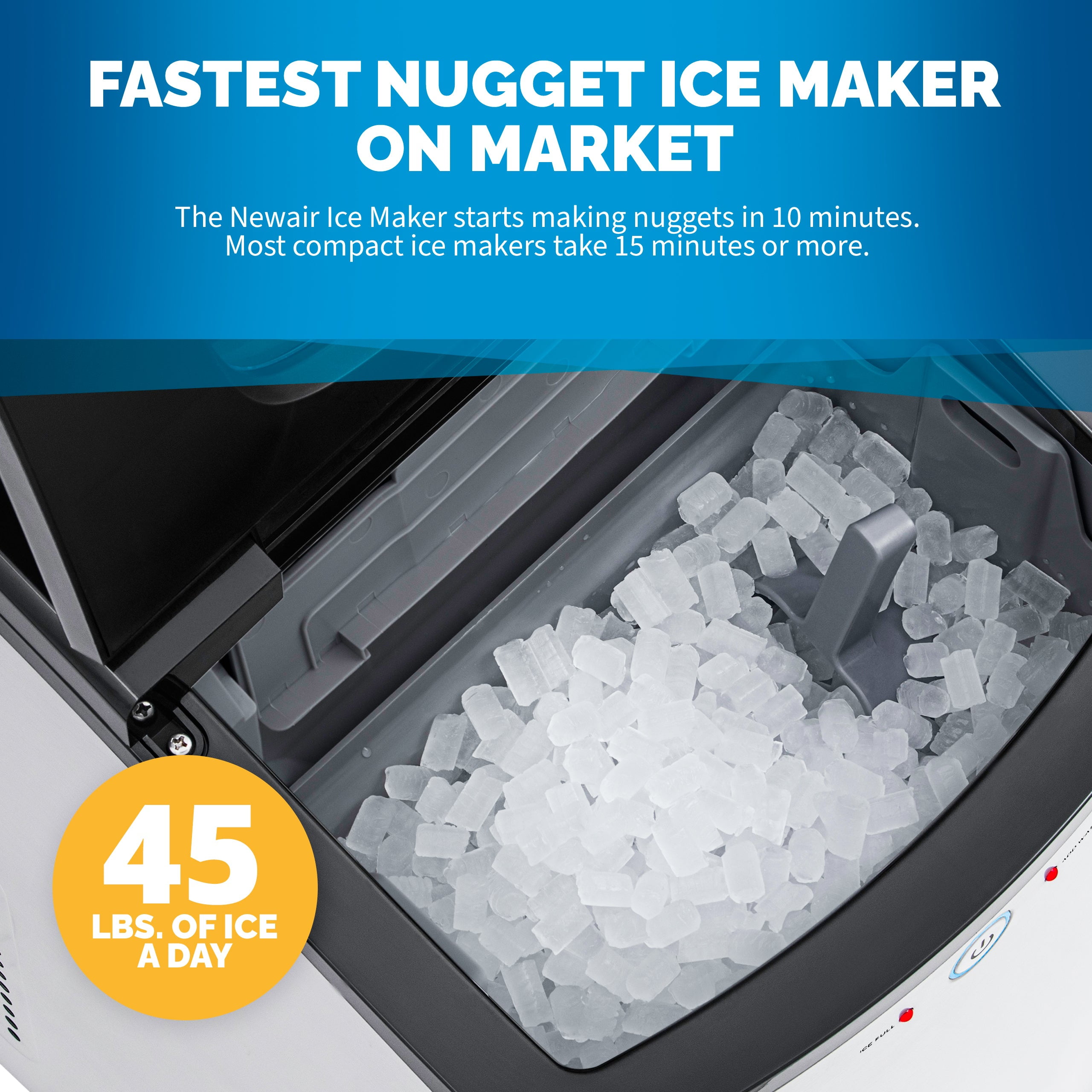 Newair 44 lbs. Nugget Countertop Ice Maker with Self-Cleaning Function,  Refillable Water Tank, Perfect for Kitchens, Offices, Home Coffee Bars, and