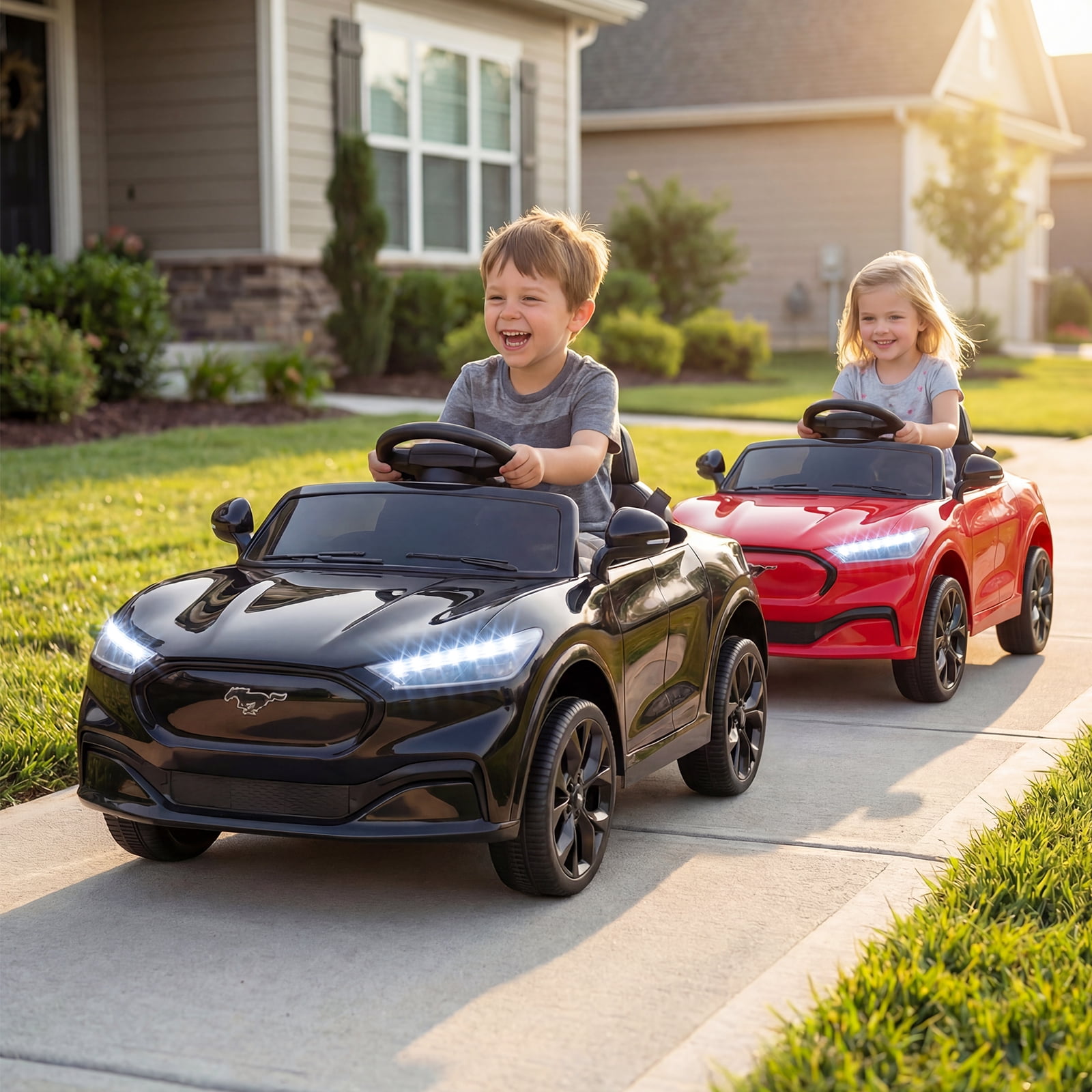 Gymax Licensed Ford Mach E Electric Vehicle w/Parent Control LED Lights Horn Music Black