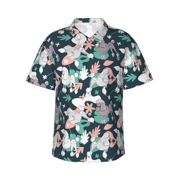 Haiem Cute Poodle Dog Printed Hawaiian Shirt for Men - Men’s Casual Beach Summer Shirts - Stretch Fabric with Modern Fit-3X-Large