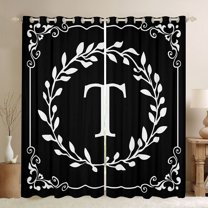 Homewish Personalized Initial T Curtains Pack of 2 (42x84 Each) For Teens Boys Girls,Black White Curtains Blackout,Botanical Plants Leaves Bedroom Curtains,Microfiber Bedroom Decor