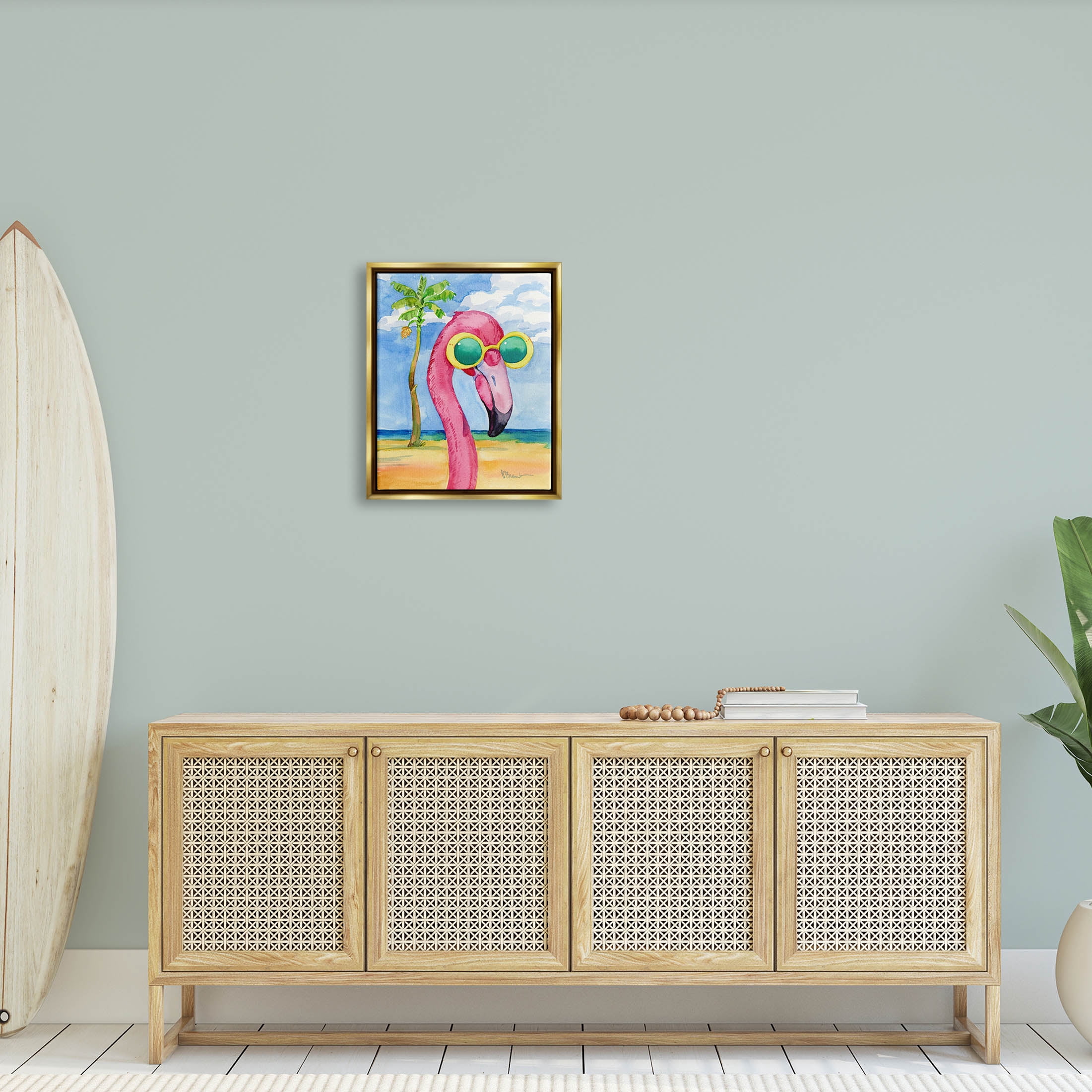 Stupell Industries Looking Good Flamingo Tropical Painting Metallic Gold Floating Framed Canvas Print Wall Art, Design by Paul Brent