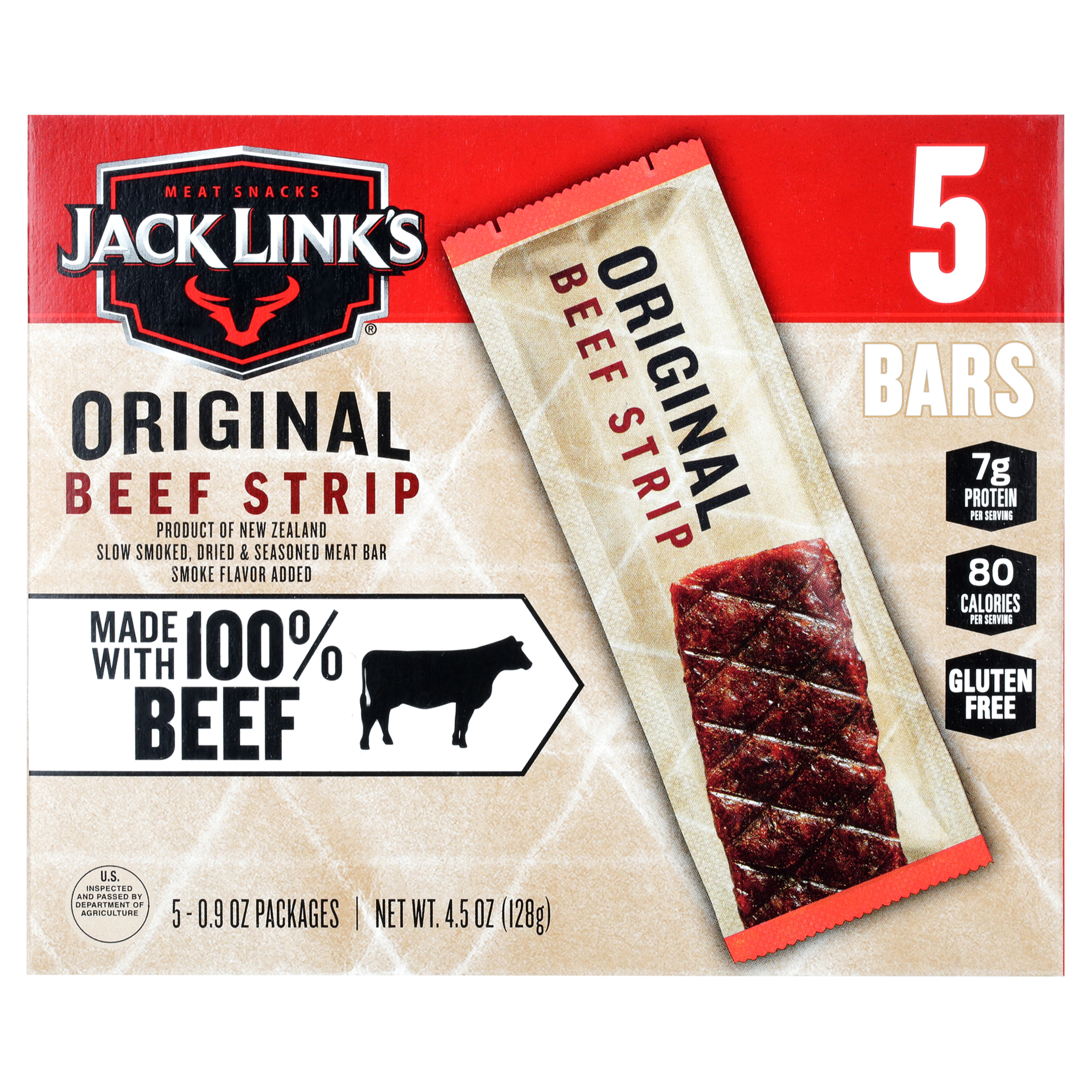 Jack Link's 100% Beef Original Steak Bars 4.5oz 5 Count Multipack Box