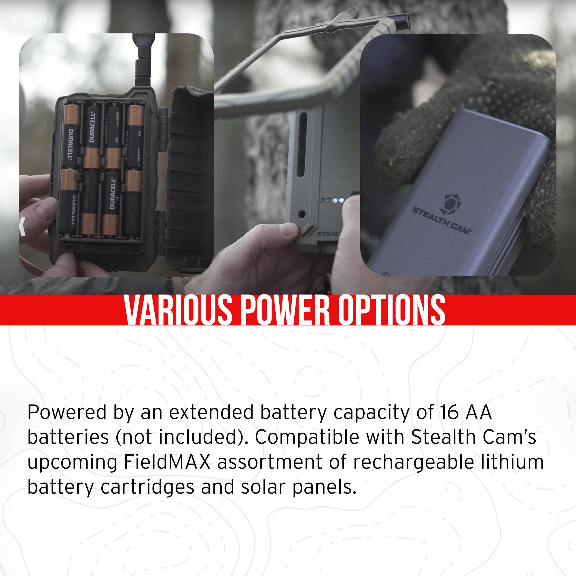 Stealth Cam 40MP Deceptor Max Cellular Trail Camera with 0.4-Second Trigger Speed (2-Pack) Bundle with 5000mAh Solar Battery (2-Pack), Card Reader, and 32GB Memory Card (2-Pack) (6 Items)