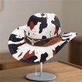 thumbnail image 4 of RUINIXCW Western Cow Print Cowgirl Hat for Women Cowboy Hat for Men Adult Unisex Metal Bull Buckle Wide Brim Felt Fedora Hats Classic Cowboy Hats Rodeo Outfit Accessories, 4 of 8