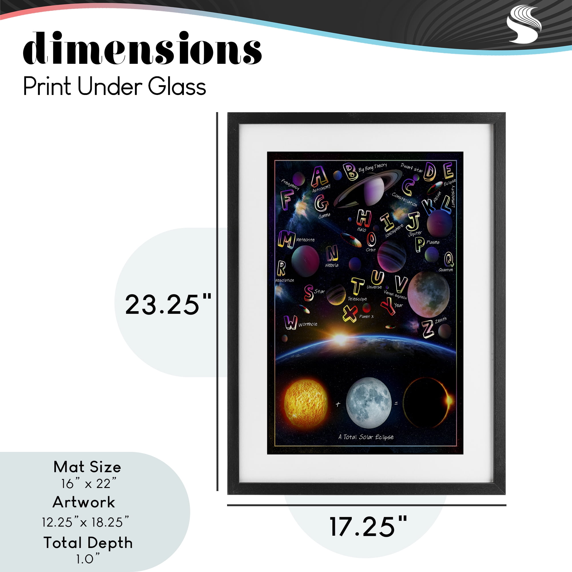 Educational Astronomy Alphabet Black Framed Print Under Glass, design by Ali Chris