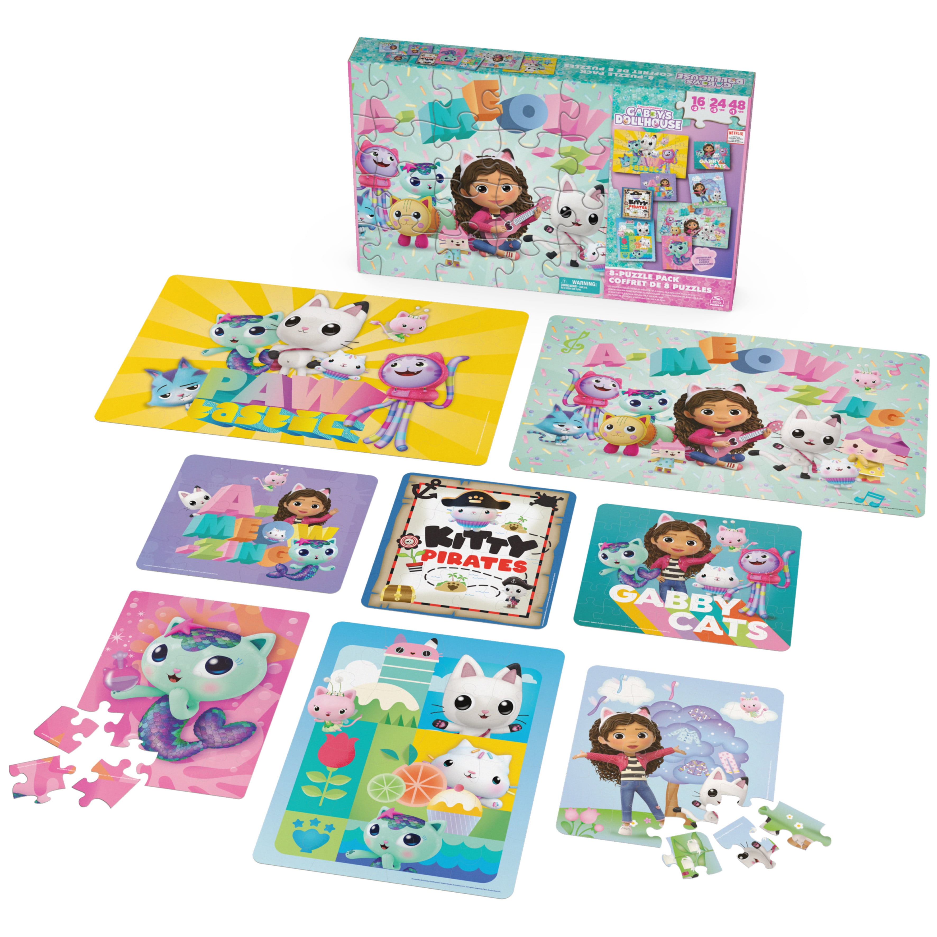 Spin Master Gabby’s Dollhouse, 8-Puzzle Pack 16-Piece 24-Piece 48-Piece Jigsaw Puzzles Walmart Exclusive, for Preschoolers Ages 4 and up