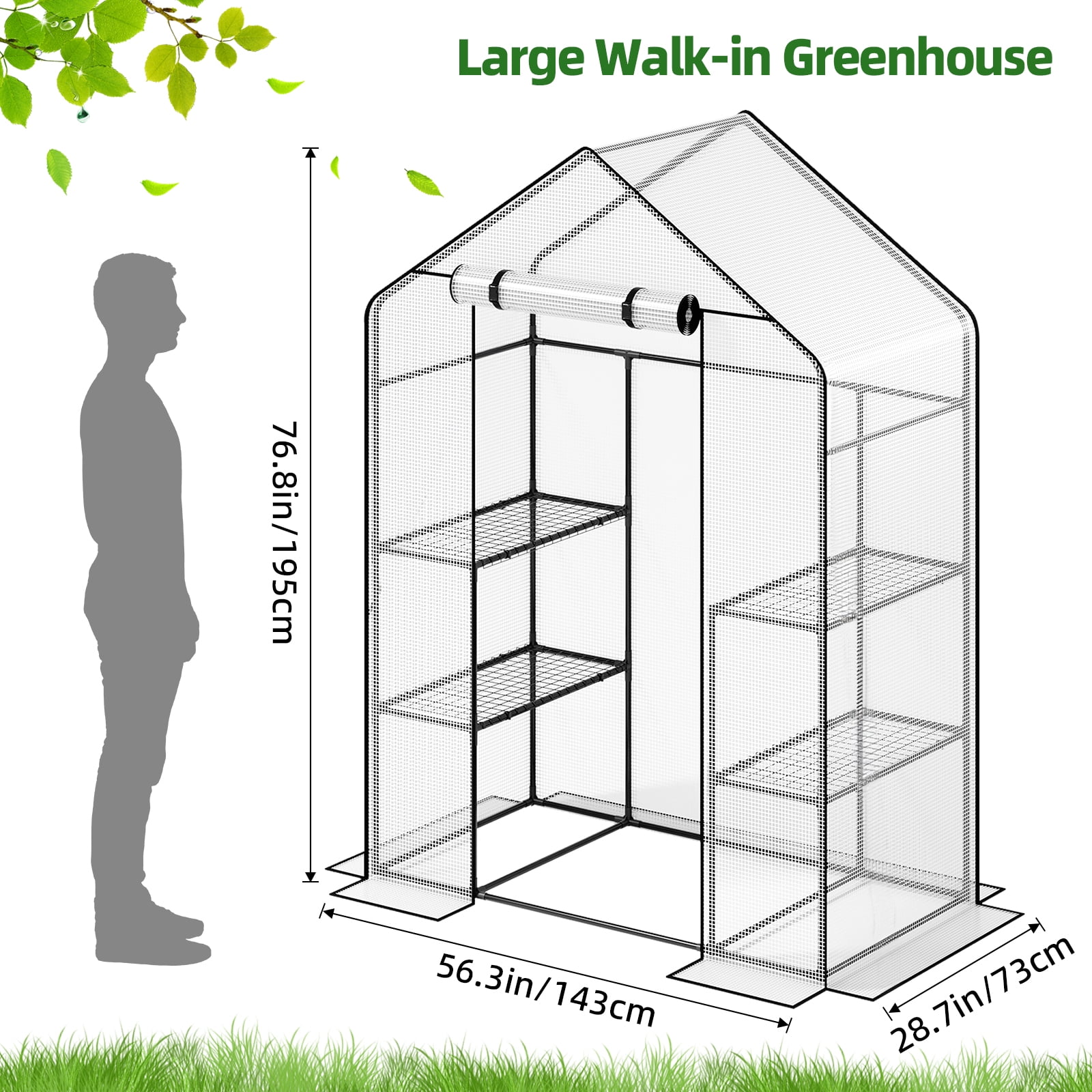 TOMNK Greenhouse, 57 x 28 x 76'' Greenhouses for Outdoors, Portable Greenhouse Kit with Mesh Side Windows, PE Cover, 4 Shelves, Heavy Duty Walk in White House for Backyard Garden Indoor Outside