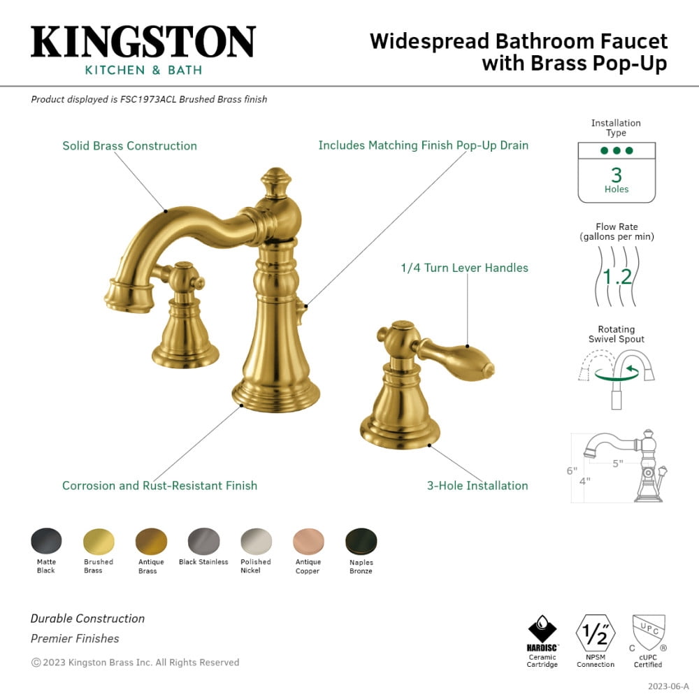 Fauceture FSC1974ACL American Classic Widespread Bathroom Faucet, Black Stainless