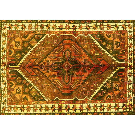 Ahgly Company Machine Washable Indoor Rectangle Persian Yellow Traditional Area Rugs, 7' x 10'