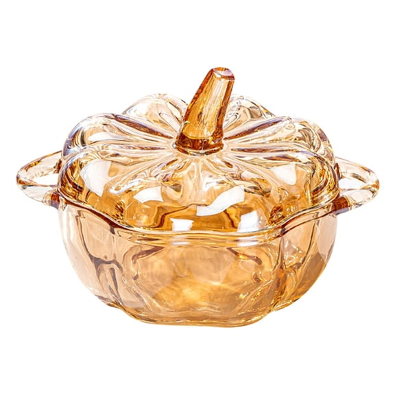 Pumpkin Shaped Glass Candy Bowl - Serving Dish for Thanksgiving Desserts & Snacks - Elegant Fall Decor & Functional Food Storage Container