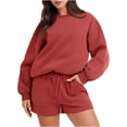 thumbnail image 2 of Spring Christmas Sweatsuits Shorts 2pcs Sets Womens Plus Size Crew Neck Long Sleeve Sweatshirt & Lounge Shorts Casual Tacksuit Set Oversized Two Piece Sweatsuits for Women, 2 of 9