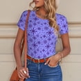 thumbnail image 4 of KLL Women 's Crew Neck Bodysuit Jumpsuits Purple Snowflake Elegance Print Short onesies Stretch T Shirts, 4 of 5