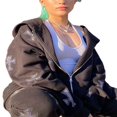 thumbnail image 3 of PENGXIANG Women Y2k Skeleton Zip Up Hoodies Rhinestone Graphic Oversized Pullovers, 3 of 7